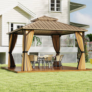 Costway - 12 x 12 FT Hardtop Gazebo Outdoor Pergola for Patio Garden Deck Lawn Backyard Party Tent-Coffee