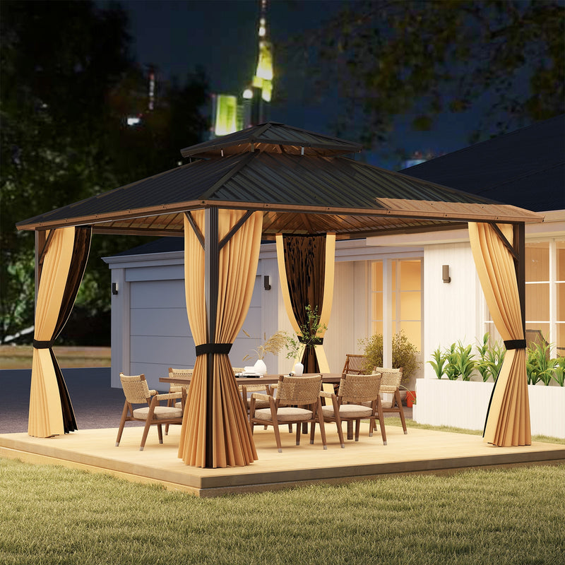 Costway - 12 x 12 FT Hardtop Gazebo Outdoor Pergola for Patio Garden Deck Lawn Backyard Party Tent-Coffee