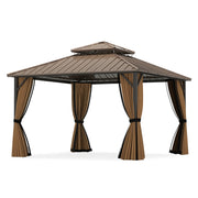 Costway - 12 x 12 FT Hardtop Gazebo Outdoor Pergola for Patio Garden Deck Lawn Backyard Party Tent-Coffee