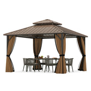Costway - 12 x 12 FT Hardtop Gazebo Outdoor Pergola for Patio Garden Deck Lawn Backyard Party Tent-Coffee
