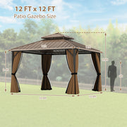 Costway - 12 x 12 FT Hardtop Gazebo Outdoor Pergola for Patio Garden Deck Lawn Backyard Party Tent-Coffee