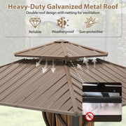 Costway - 12 x 12 FT Hardtop Gazebo Outdoor Pergola for Patio Garden Deck Lawn Backyard Party Tent-Coffee