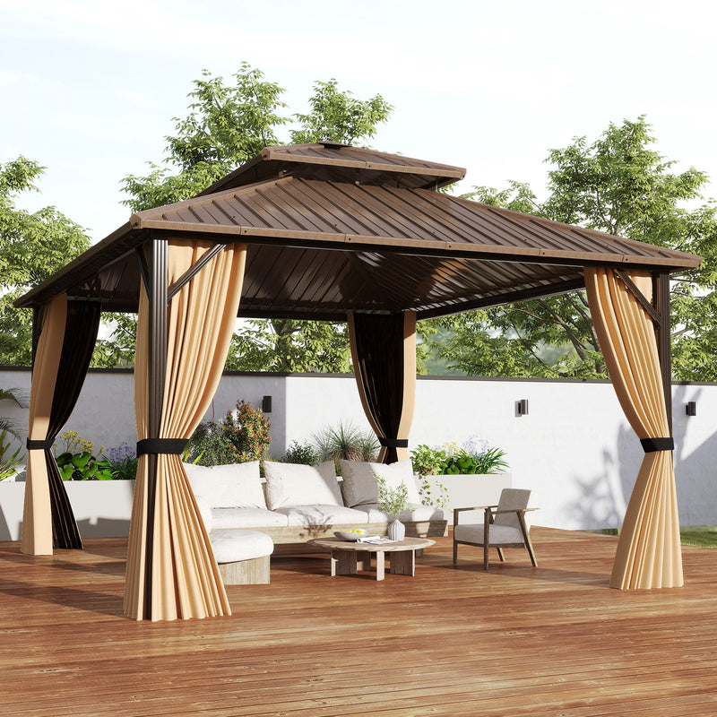 Costway - 14 x 12 FT Hardtop Gazebo Outdoor Pergola for Patio Garden Deck Lawn Backyard Party Tent-Coffee