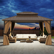 Costway - 14 x 12 FT Hardtop Gazebo Outdoor Pergola for Patio Garden Deck Lawn Backyard Party Tent-Coffee