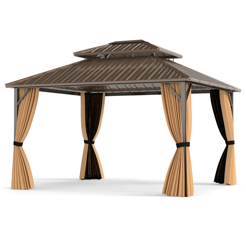 Costway - 14 x 12 FT Hardtop Gazebo Outdoor Pergola for Patio Garden Deck Lawn Backyard Party Tent-Coffee