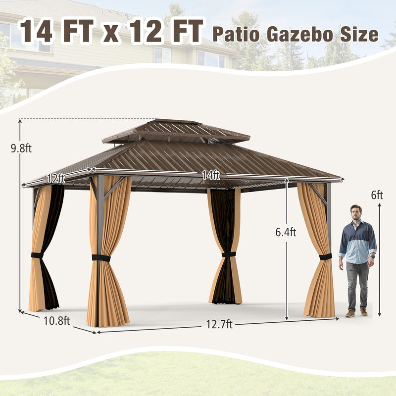 Costway - 14 x 12 FT Hardtop Gazebo Outdoor Pergola for Patio Garden Deck Lawn Backyard Party Tent-Coffee