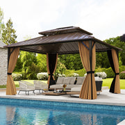 Costway - 14 x 12 FT Hardtop Gazebo Outdoor Pergola for Patio Garden Deck Lawn Backyard Party Tent-Coffee