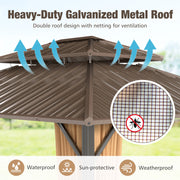 Costway - 14 x 12 FT Hardtop Gazebo Outdoor Pergola for Patio Garden Deck Lawn Backyard Party Tent-Coffee