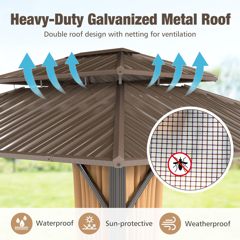 Costway - 14 x 12 FT Hardtop Gazebo Outdoor Pergola for Patio Garden Deck Lawn Backyard Party Tent-Coffee