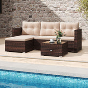 Costway - 4 Seats Outdoor Wicker Furniture Set with Tempered Glass Coffee Table and Soft Cushions-Beige
