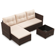Costway - 4 Seats Outdoor Wicker Furniture Set with Tempered Glass Coffee Table and Soft Cushions-Beige