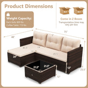 Costway - 4 Seats Outdoor Wicker Furniture Set with Tempered Glass Coffee Table and Soft Cushions-Beige