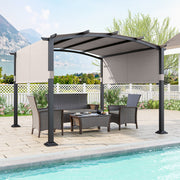 Costway - 10 x 10 ft Outdoor Pergola Modern Arched Patio Garden Shelter with Retractable Sunshade Canopy-Gray