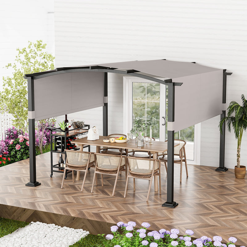 Costway - 10 x 10 ft Outdoor Pergola Modern Arched Patio Garden Shelter with Retractable Sunshade Canopy-Gray