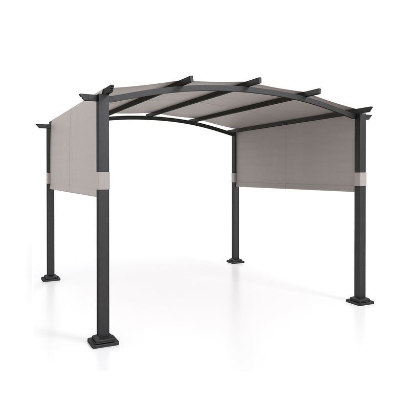 Costway - 10 x 10 ft Outdoor Pergola Modern Arched Patio Garden Shelter with Retractable Sunshade Canopy-Gray