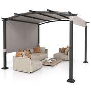 Costway - 10 x 10 ft Outdoor Pergola Modern Arched Patio Garden Shelter with Retractable Sunshade Canopy-Gray
