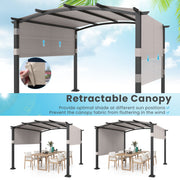 Costway - 10 x 10 ft Outdoor Pergola Modern Arched Patio Garden Shelter with Retractable Sunshade Canopy-Gray