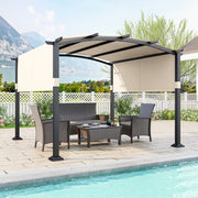 Costway - 10 x 10 ft Outdoor Pergola Modern Arched Patio Garden Shelter with Retractable Sunshade Canopy-Beige