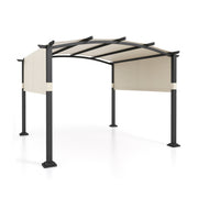 Costway - 10 x 10 ft Outdoor Pergola Modern Arched Patio Garden Shelter with Retractable Sunshade Canopy-Beige
