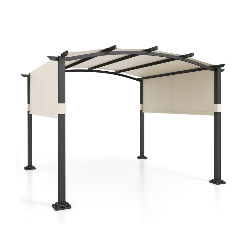Costway - 10 x 10 ft Outdoor Pergola Modern Arched Patio Garden Shelter with Retractable Sunshade Canopy-Beige