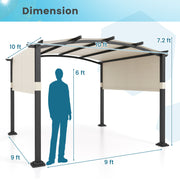 Costway - 10 x 10 ft Outdoor Pergola Modern Arched Patio Garden Shelter with Retractable Sunshade Canopy-Beige