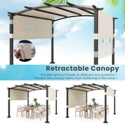 Costway - 10 x 10 ft Outdoor Pergola Modern Arched Patio Garden Shelter with Retractable Sunshade Canopy-Beige