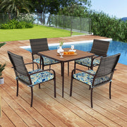 Costway - 5 Pieces Patio Dining Set 4 Cushioned Rattan Armchairs and Square Table