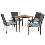 Costway - 5 Pieces Patio Dining Set 4 Cushioned Rattan Armchairs and Square Table