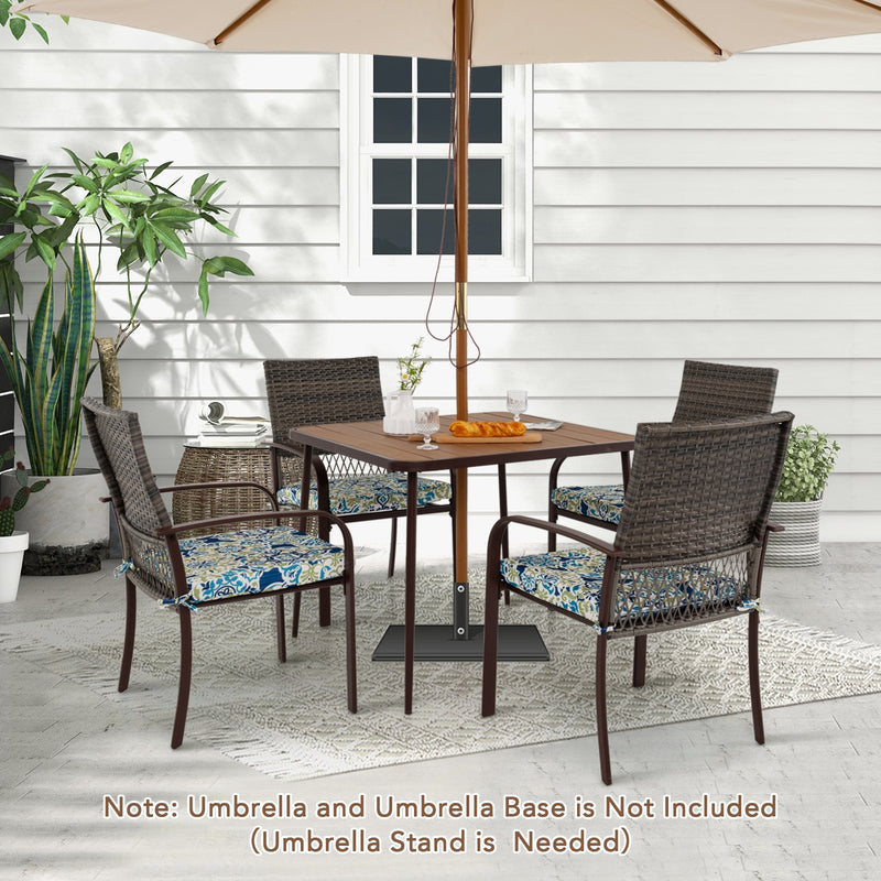 Costway - 5 Pieces Patio Dining Set 4 Cushioned Rattan Armchairs and Square Table