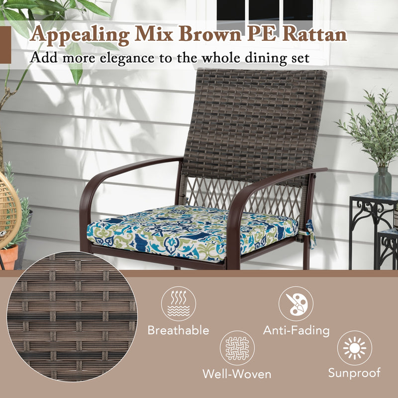 Costway - 5 Pieces Patio Dining Set 4 Cushioned Rattan Armchairs and Square Table