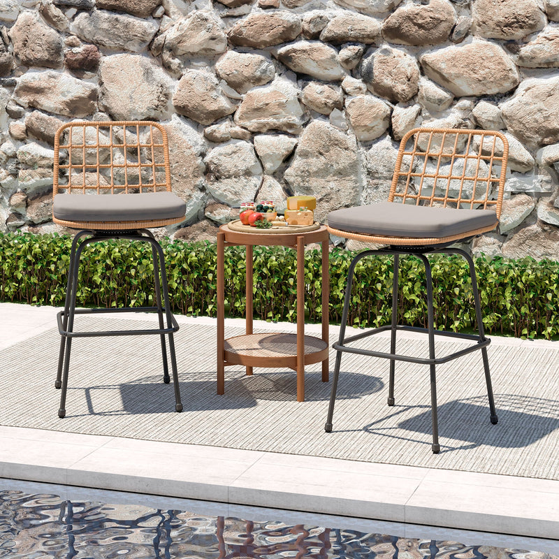Costway - Patio Swivel Barstools Set of 2 with Soft Seat Cushions-Gray