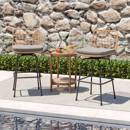 Costway - Patio Swivel Barstools Set of 2 with Soft Seat Cushions-Gray