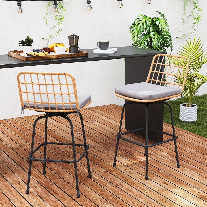 Costway - Patio Swivel Barstools Set of 2 with Soft Seat Cushions-Gray