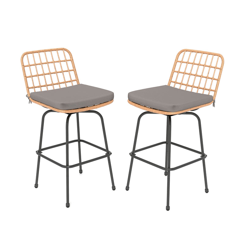 Costway - Patio Swivel Barstools Set of 2 with Soft Seat Cushions-Gray