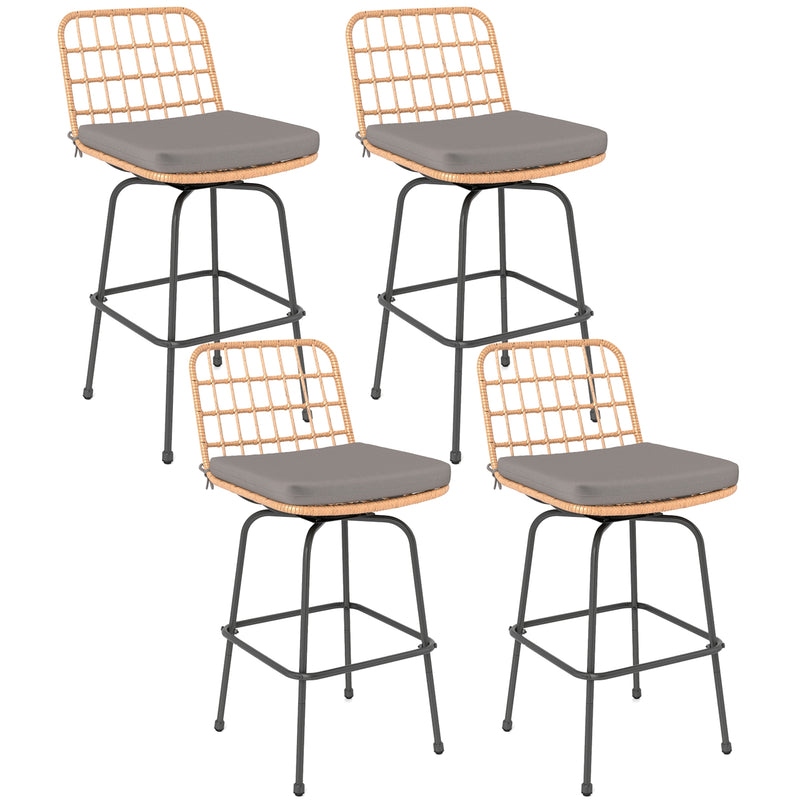 Costway - Patio Swivel Barstools Set of 2 with Soft Seat Cushions-Gray