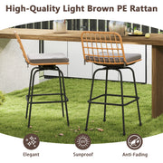 Costway - Patio Swivel Barstools Set of 2 with Soft Seat Cushions-Gray