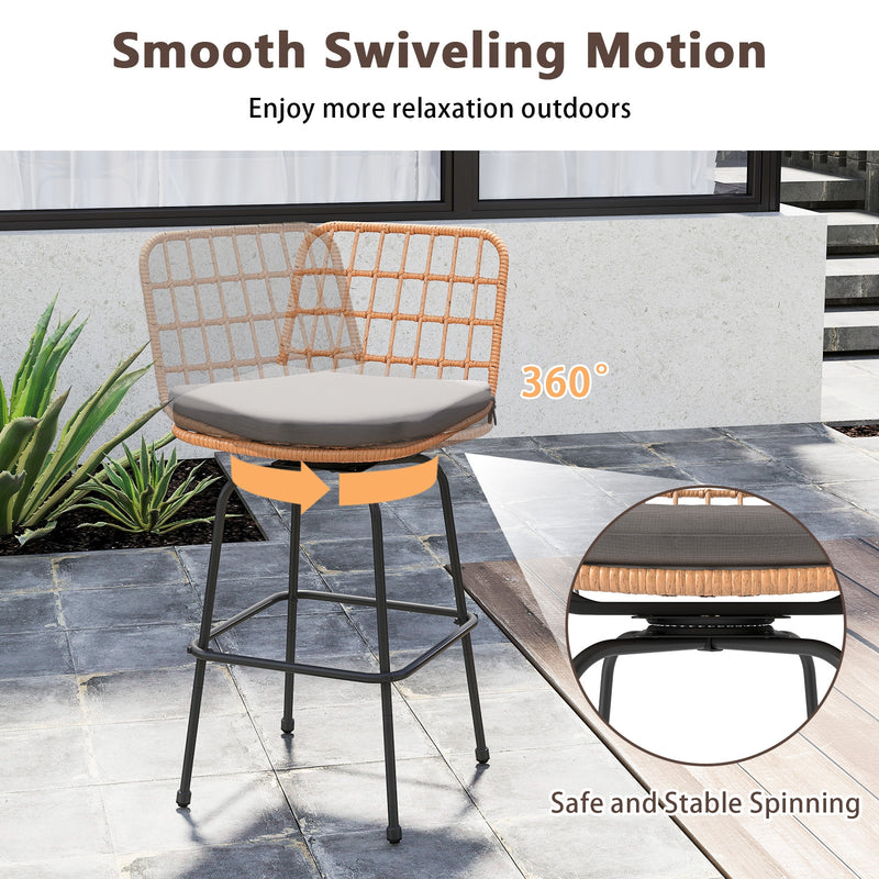 Costway - Patio Swivel Barstools Set of 2 with Soft Seat Cushions-Gray