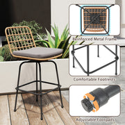 Costway - Patio Swivel Barstools Set of 2 with Soft Seat Cushions-Gray