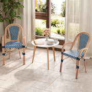 Costway - Hand-Woven PE Wicker Outdoor French Bistro Chairs Set of 2-Blue