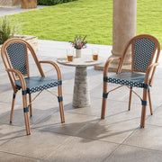 Costway - Hand-Woven PE Wicker Outdoor French Bistro Chairs Set of 2-Blue