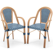 Costway - Hand-Woven PE Wicker Outdoor French Bistro Chairs Set of 2-Blue