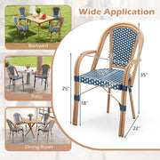 Costway - Hand-Woven PE Wicker Outdoor French Bistro Chairs Set of 2-Blue