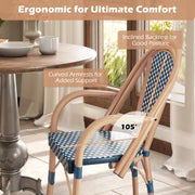 Costway - Hand-Woven PE Wicker Outdoor French Bistro Chairs Set of 2-Blue