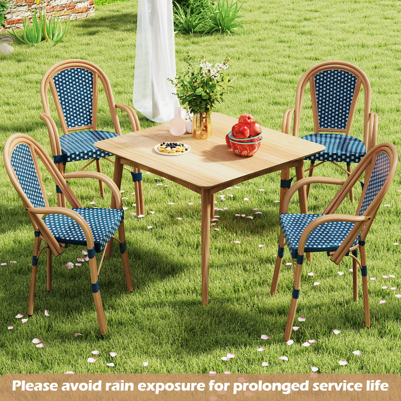 Costway - Hand-Woven PE Wicker Outdoor French Bistro Chairs Set of 2-Blue