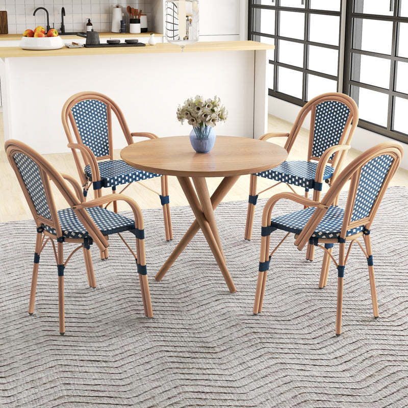 Costway - Hand-Woven PE Wicker Outdoor French Bistro Chairs Set of 2-Blue