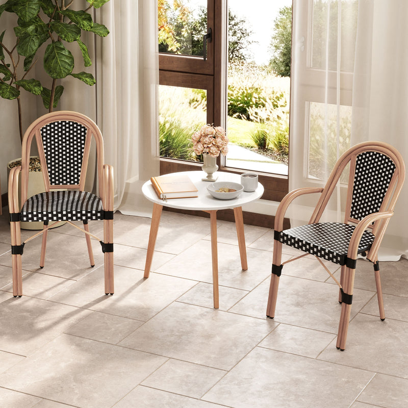 Costway - Hand-Woven PE Wicker Outdoor French Bistro Chairs Set of 2-Black