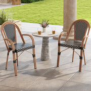 Costway - Hand-Woven PE Wicker Outdoor French Bistro Chairs Set of 2-Black