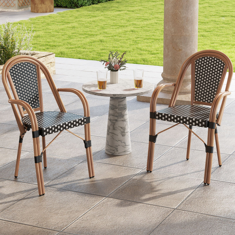 Costway - Hand-Woven PE Wicker Outdoor French Bistro Chairs Set of 2-Black