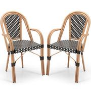 Costway - Hand-Woven PE Wicker Outdoor French Bistro Chairs Set of 2-Black