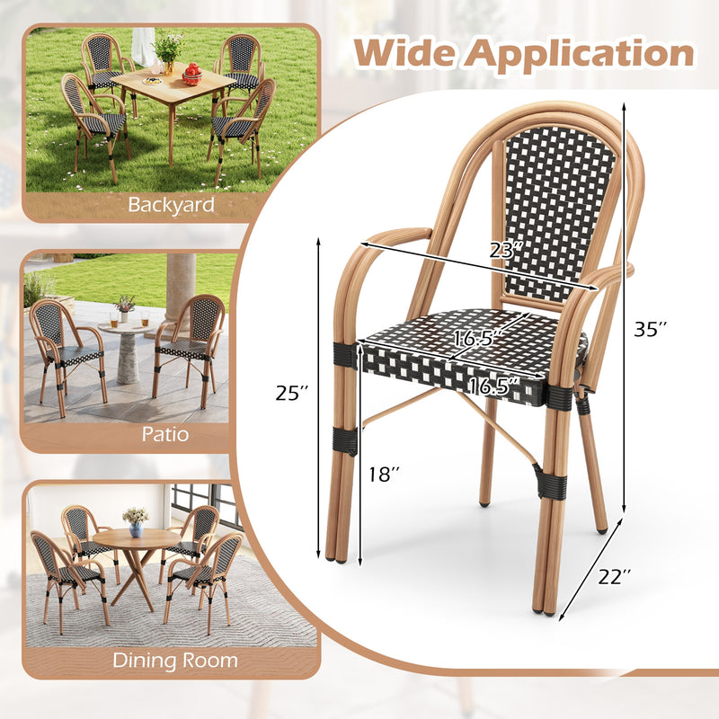 Costway - Hand-Woven PE Wicker Outdoor French Bistro Chairs Set of 2-Black